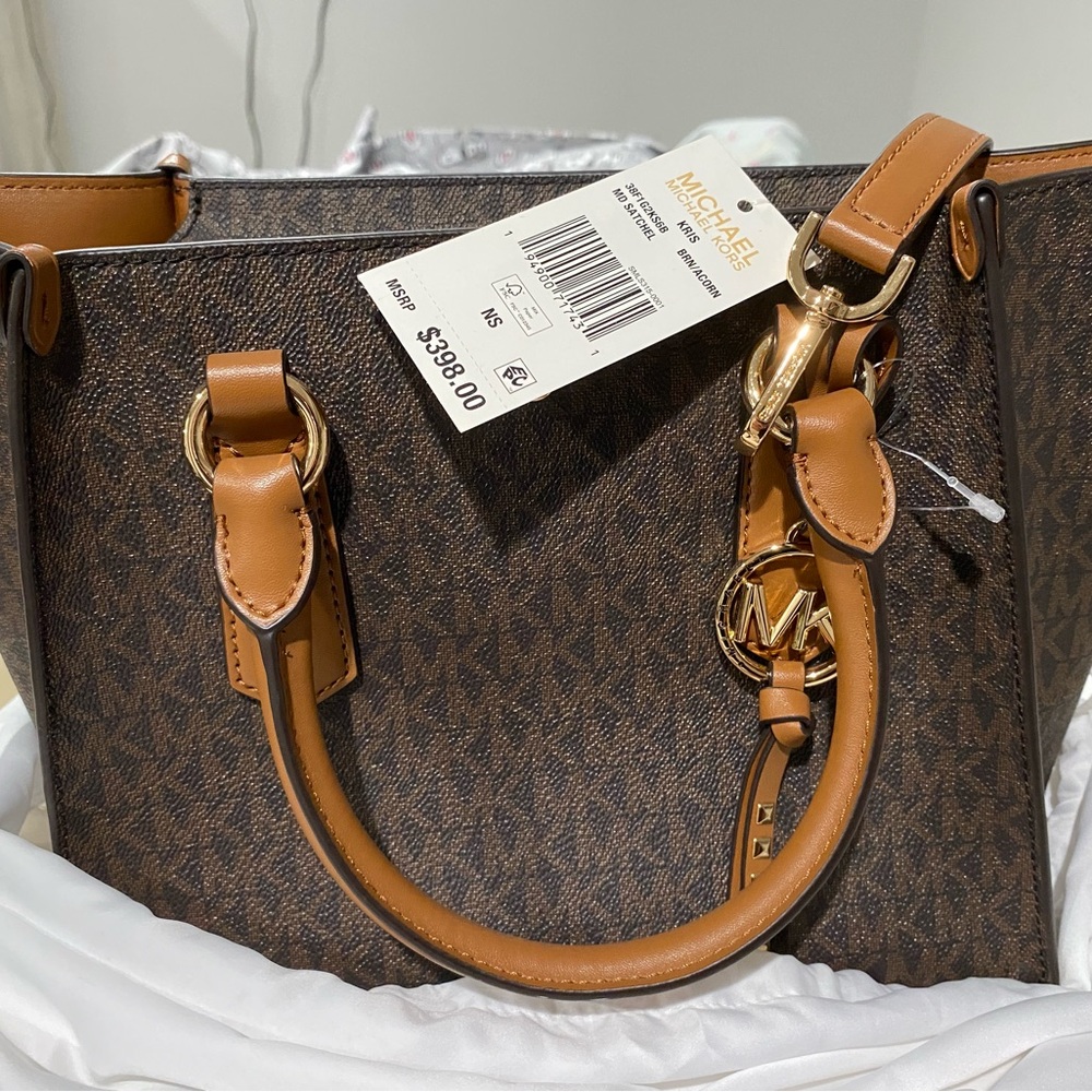 MICHAEL Michael Kors Brown Tote with Monogram Pattern and Structured Shape